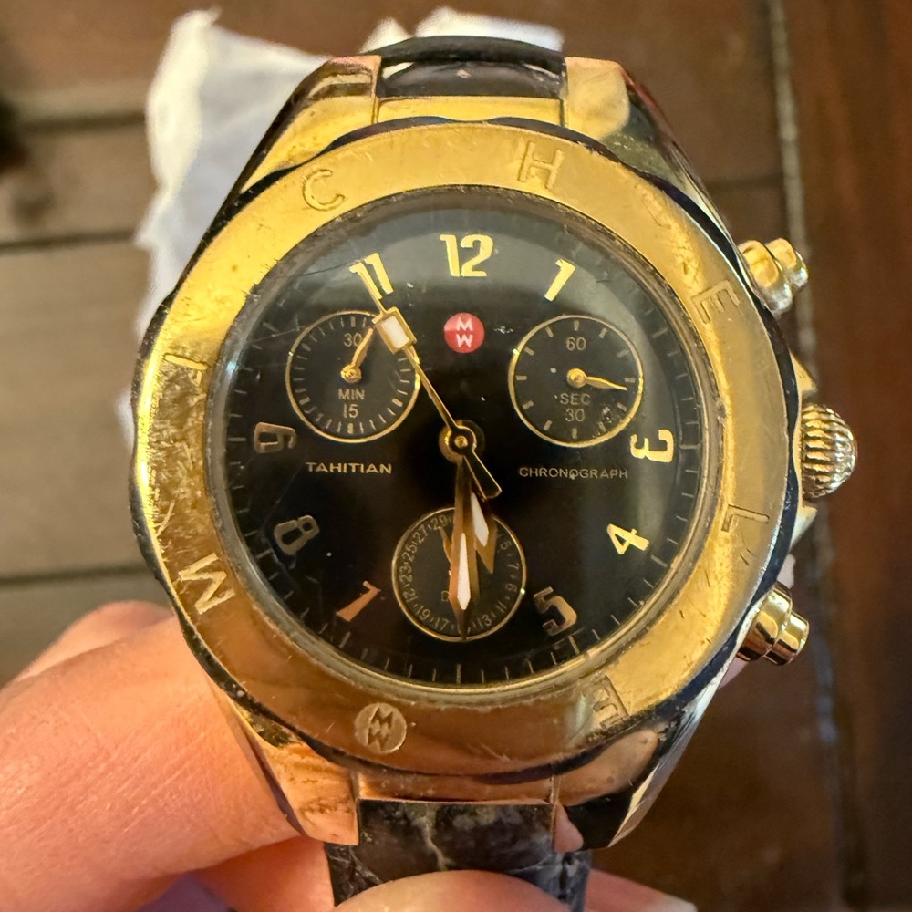 Michele Gold-Tone and Black Tahitian Chronograph Watch